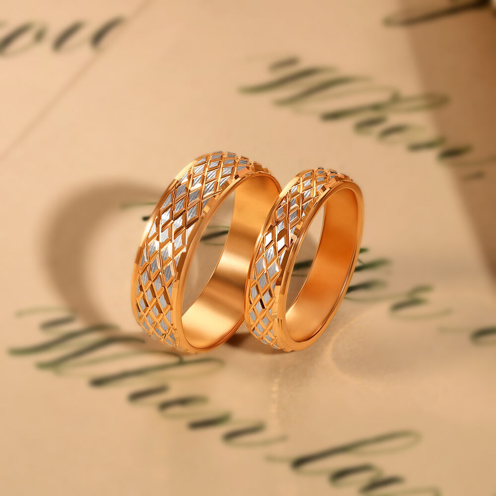 14k Solid Gold Matching Couples Rings in Brushed Finish - Abhika Jewels