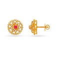 Ruby Studded Sunflower Gold Stud Earrings,,hi-res image number null