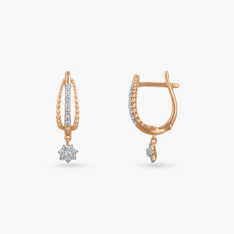Floral Charm Diamond Hoop Earrings