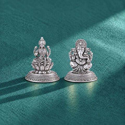 Auspicious Ganesha and Lakshmi Silver Idol