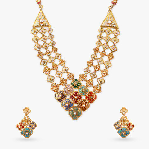 Ornate Navaratnam Gold Necklace Set