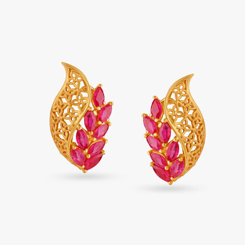 Floral Ruby and Emerald Stud Earrings
