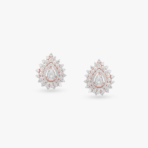 Teardrop Crown Diamond Stud Earrings