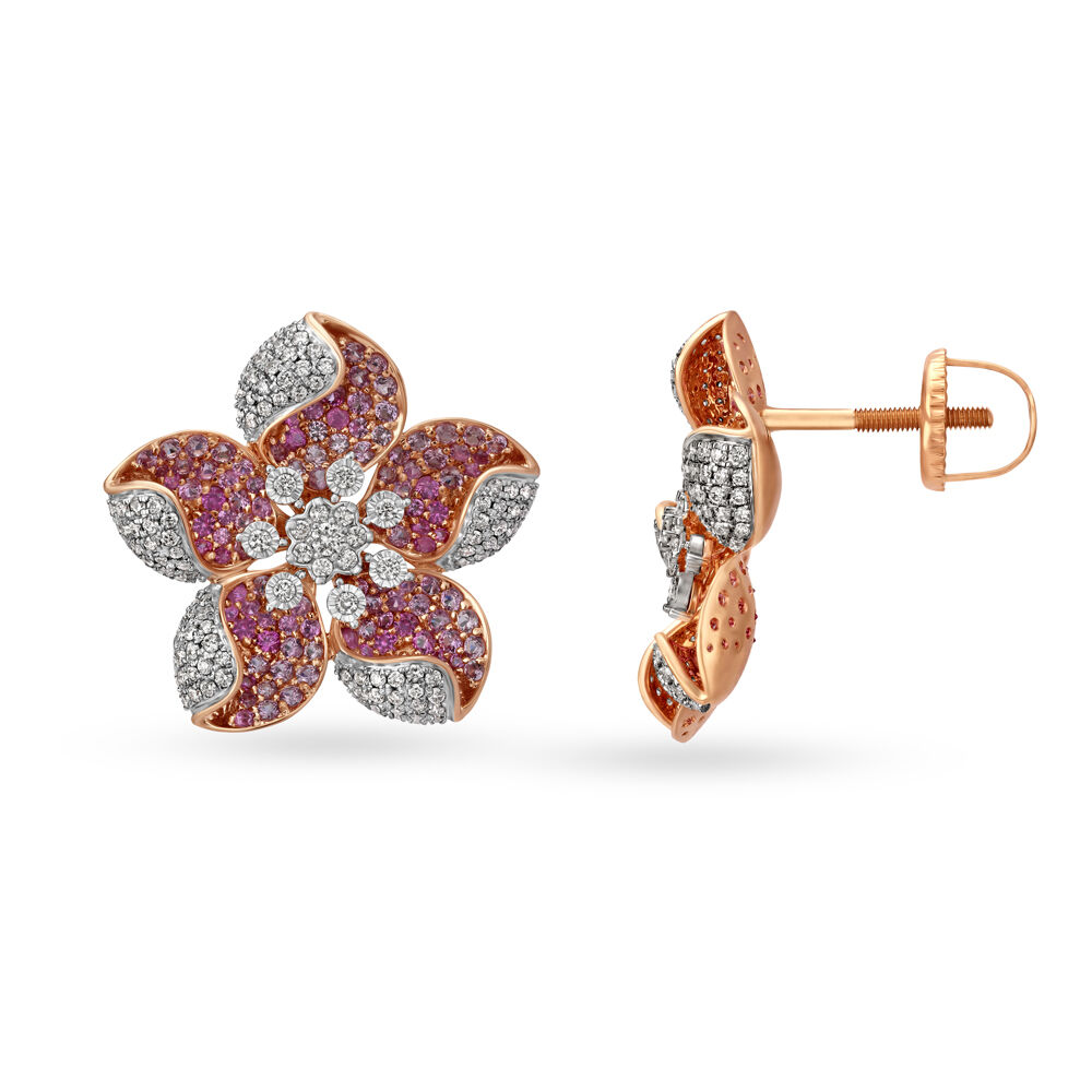Pink flower stud shop earrings