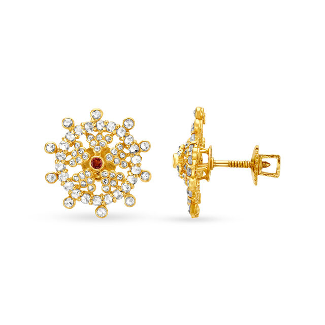 Enticing Floral Stud Earrings with Precious Stones,,hi-res image number null