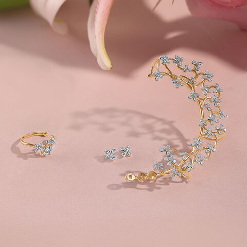 Floral Quilt Diamond Ear Cuff