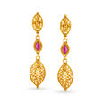 Slender Gold Drop Earrings with Gemstones,,hi-res image number null
