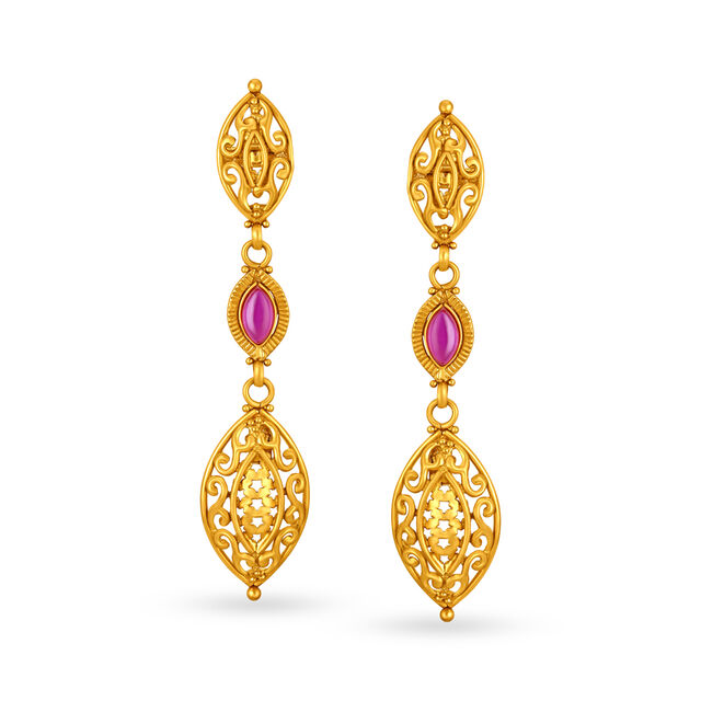 Slender Gold Drop Earrings with Gemstones,,hi-res image number null