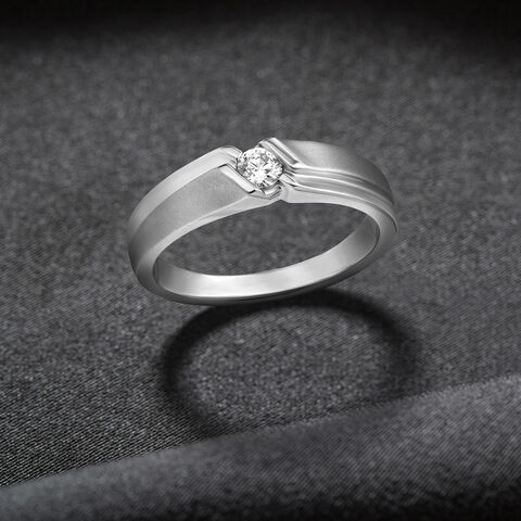 Glimmering Ridged Platinum and Diamond Ring
