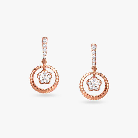 Floral Circle Diamond Drop Earrings