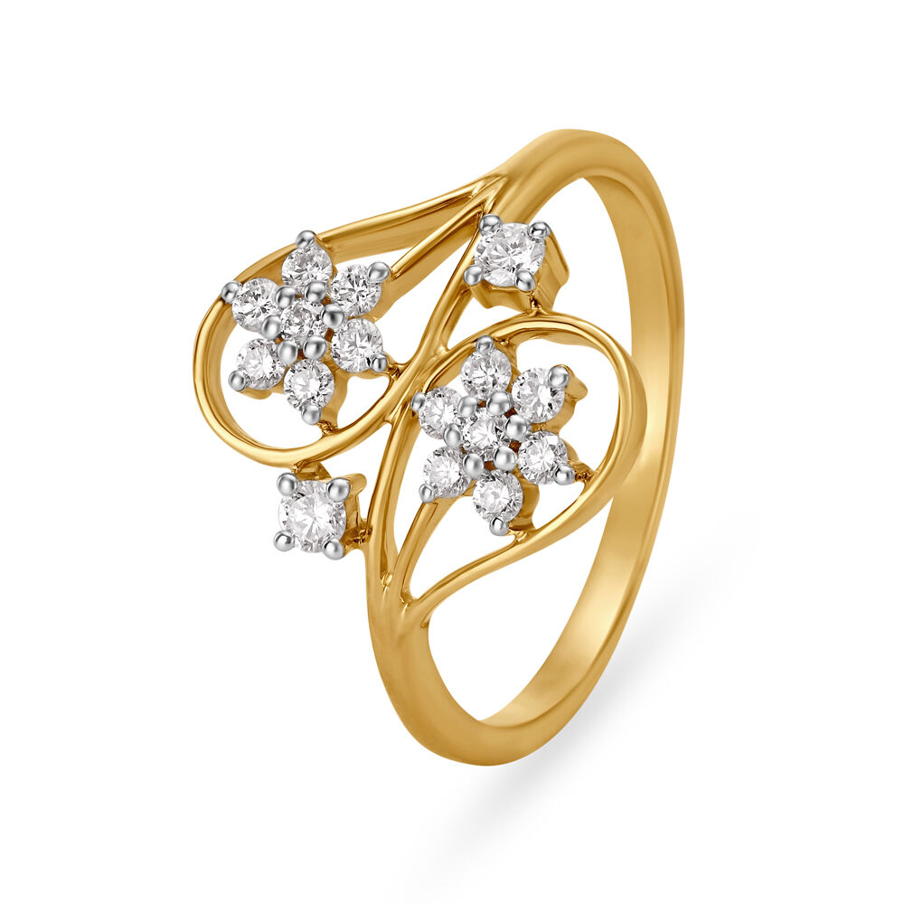 Modern Floral Gold and Diamond Finger Ring