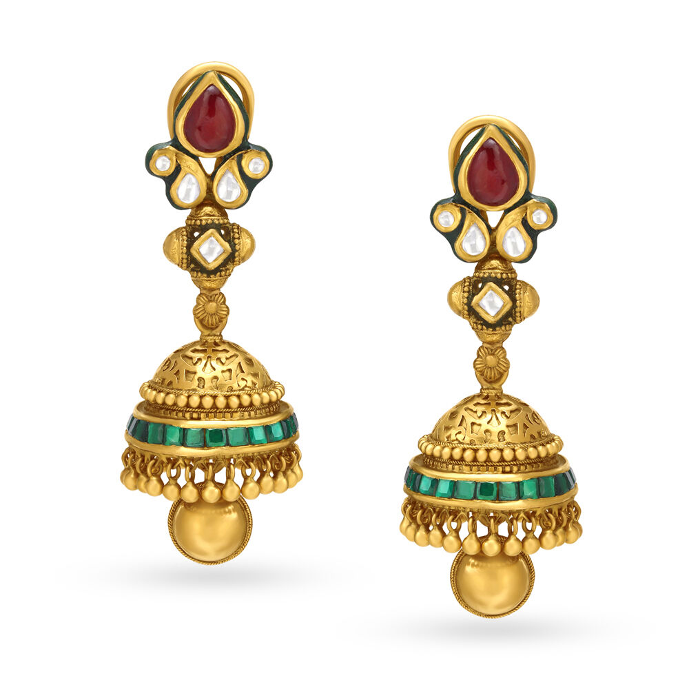Alluring Antique Nature Inspired Gold Jhumkas
