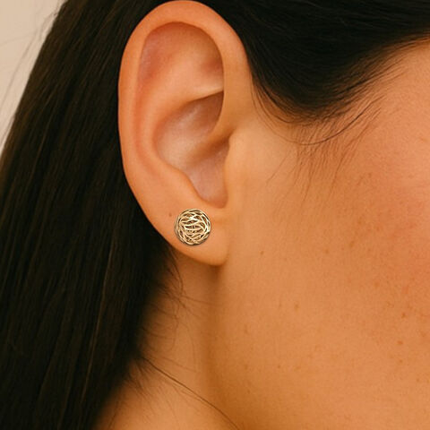 Round Gold Jali Work Stud Earrings