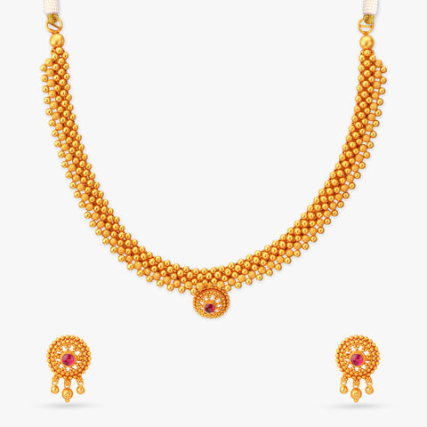 Beaded Halo Gold Necklace Set