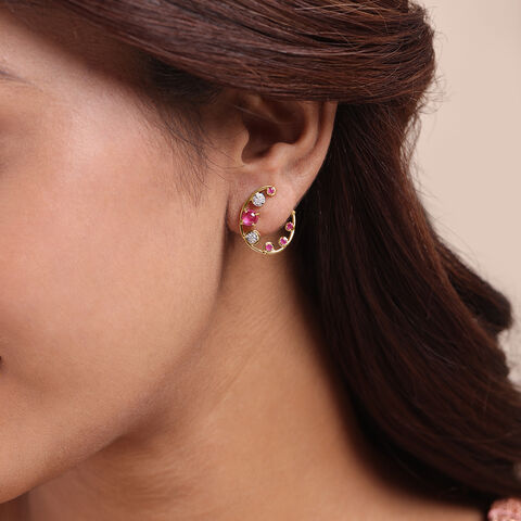 Regal Sparkle 14KT Diamond and Ruby  Hoop Earrings