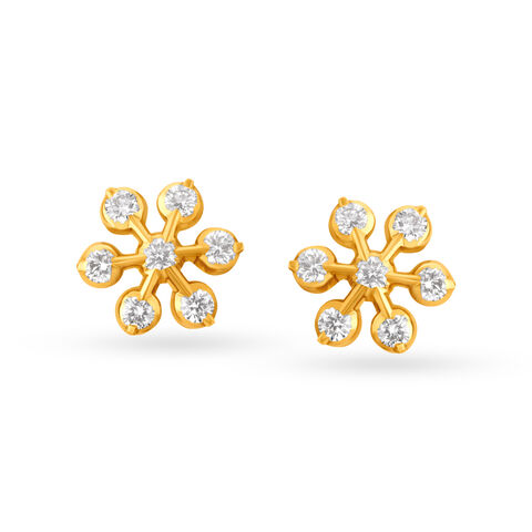 Classic 22 Karat Yellow Gold And Diamond Floral Studs