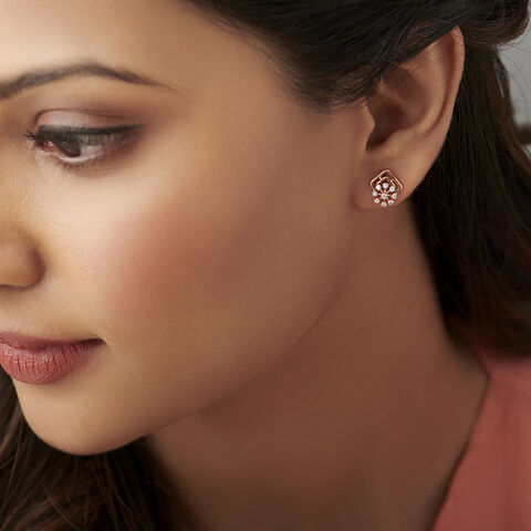 Graceful Floral Diamond Stud Earrings
