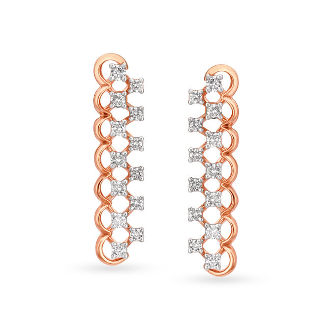 Enamouring Geometric Chequered Rose Gold and Diamond Stud Earrings,,hi-res image number null