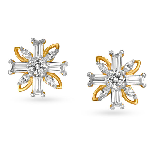 Edgy Floral Gold Stud Earrings for Kids,,hi-res image number null