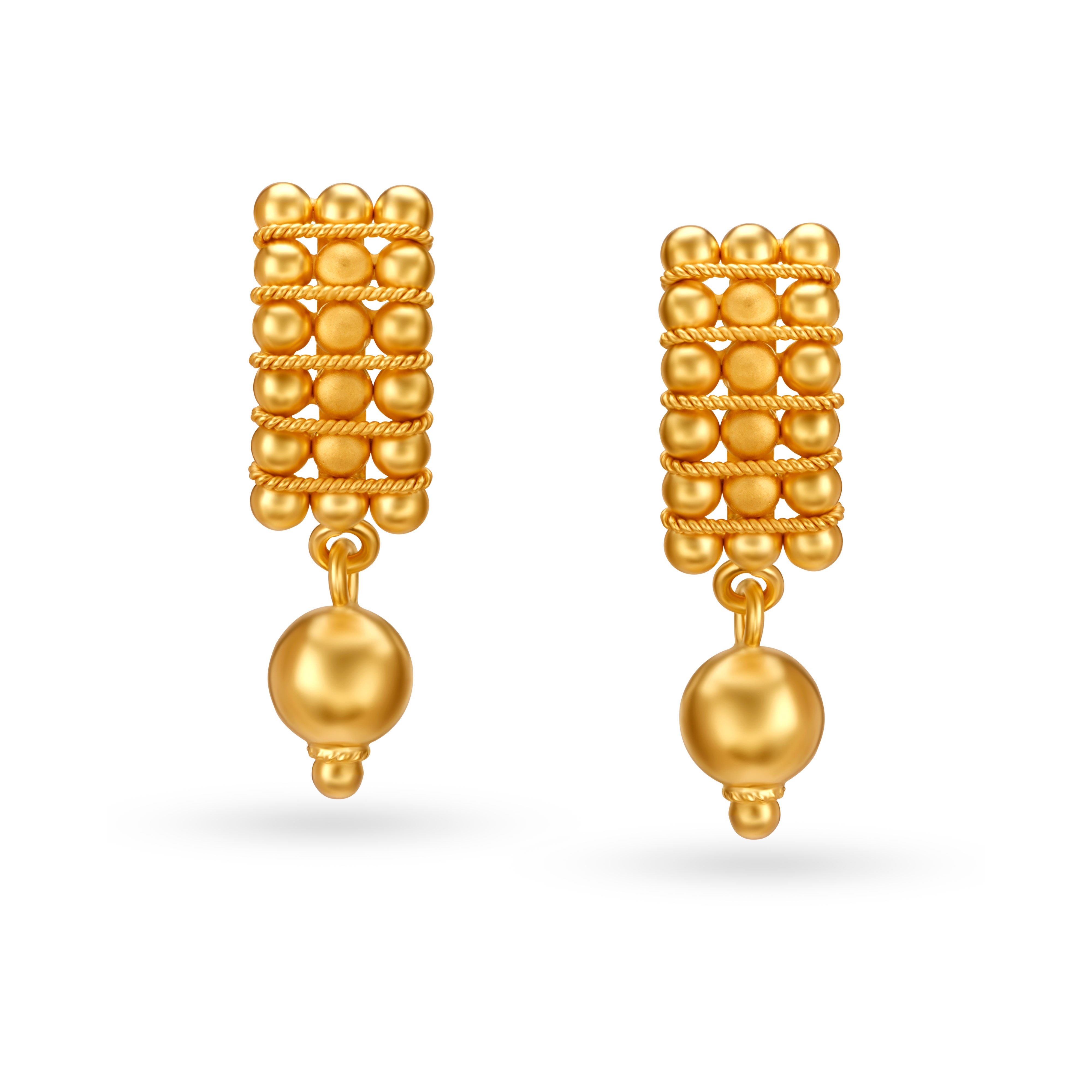 Leaf Motif Hanging Gold Jhumka Earrings