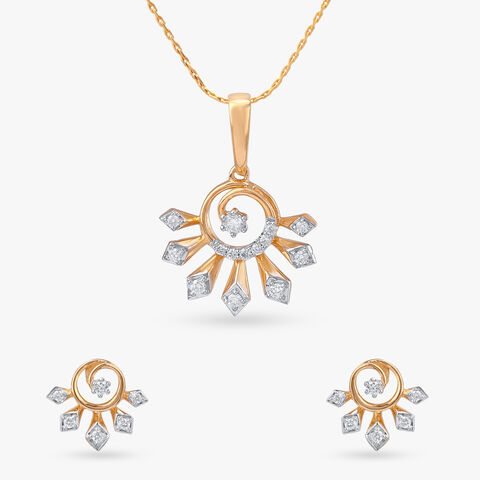 Radiant Bloom Diamond Pendant and Earrings Set