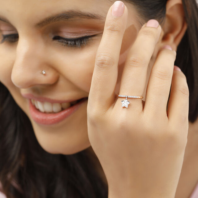 14 KT Reversible Star Rose Gold and Diamond Ring,,hi-res image number null