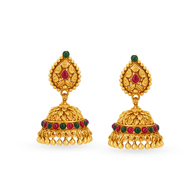 Goddess Lakshmi Motif Rawa Work Gold Necklace Set - Main Image