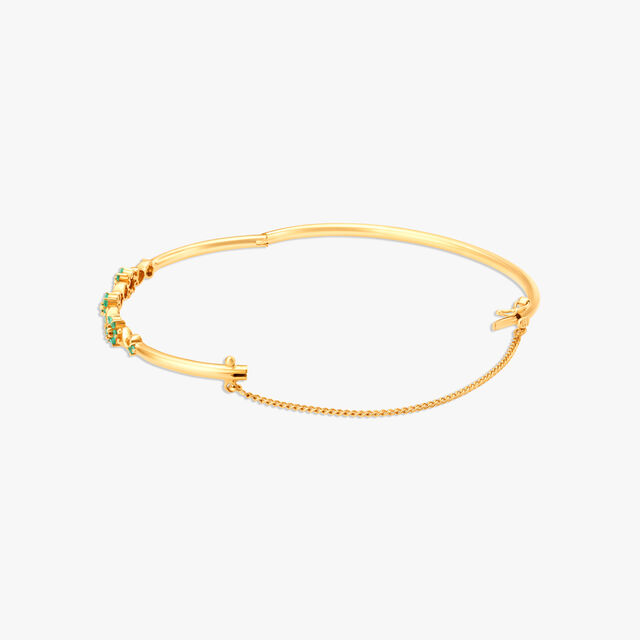 Emerald Studded Floral Motif Studded Gold Bangle,,hi-res image number null