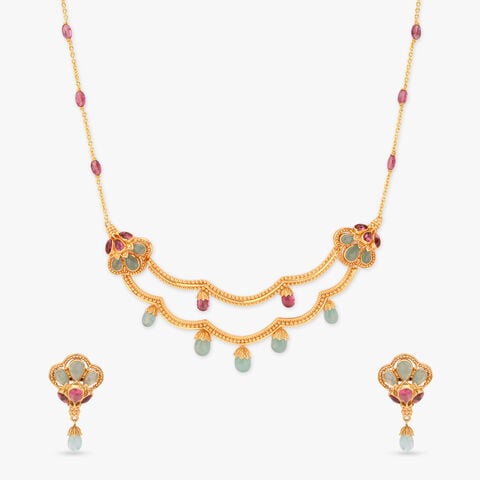 Floral Drape Gold Necklace Set