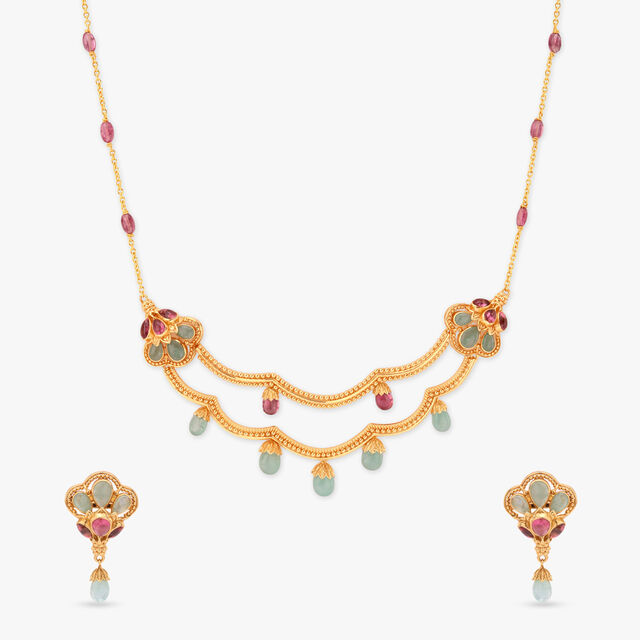 Floral Drape Gold Necklace Set