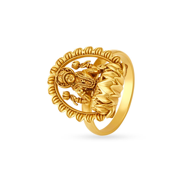 Ornate Carved Goddess Laxmi Finger Ring,,hi-res image number null