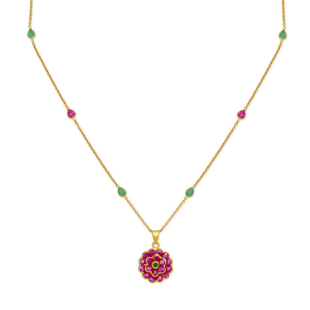 Ruby Emerald Necklace Tanishq Floral Motif Emerald Ruby And Pearl