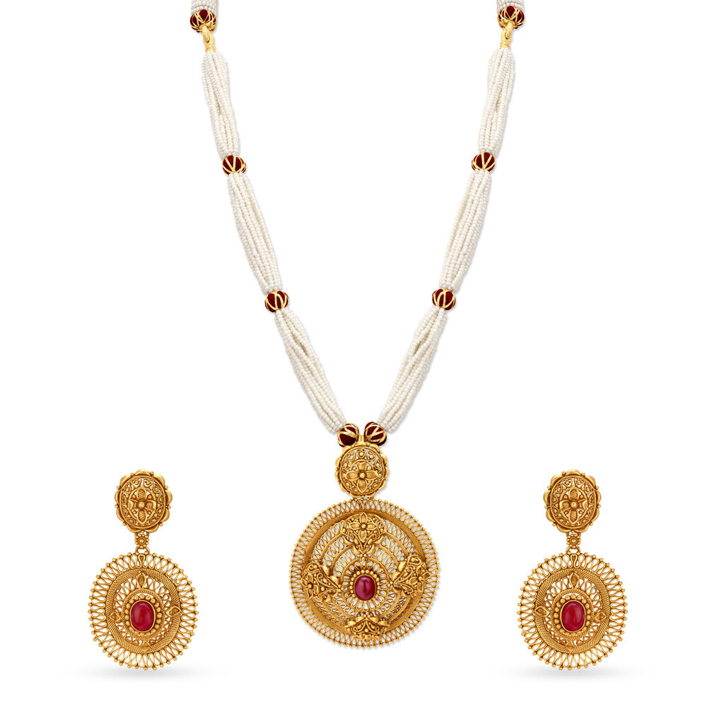 Antique gold pendant best sale and earring set