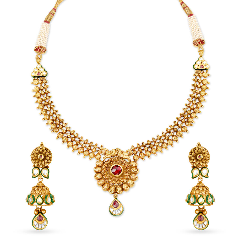 Classic Antique Gold Plated long Necklace Set – Look Ethnic