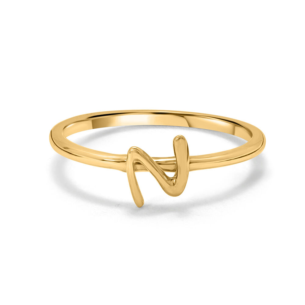 Letter N 14KT Yellow Gold Initial Ring