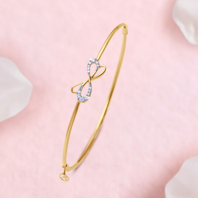 14 KT Yellow Gold Tender Butterfly Diamond Bangle,,hi-res image number null