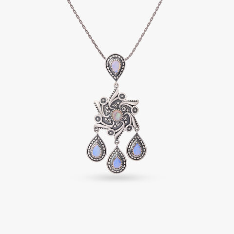 Celestial Bloom Silver Pendant and Earrings Set
