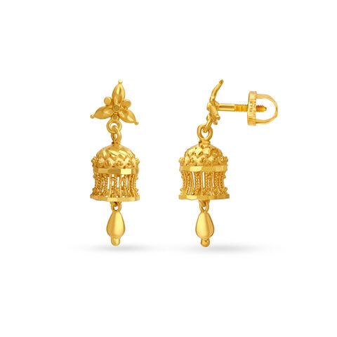 Arresting Yellow Gold Carved Lantern Jhumkas
