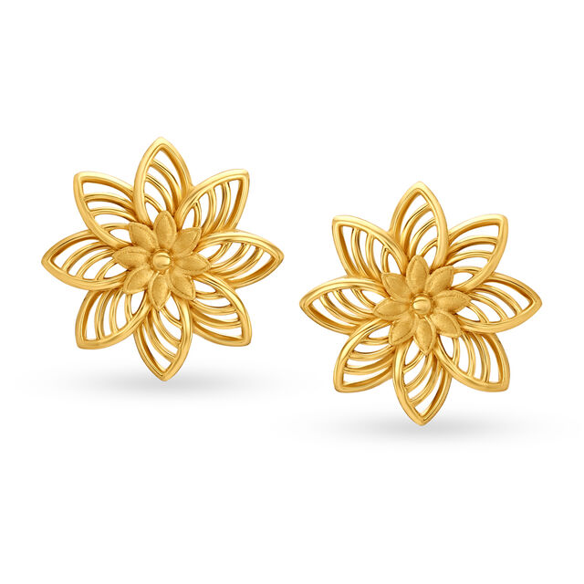 Graceful Floral Gold Stud Earrings,,hi-res image number null