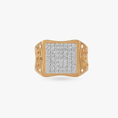 Curved Rectangular Gold Ring For Men