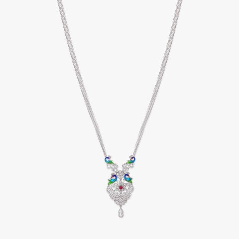 Peacock Parade Silver Pendant with Chain and Earrings Set