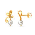 Charming 18 Karat Yellow Gold And Pearl Stud Earrings,,hi-res image number null