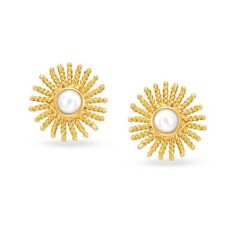 Radiant Sun Gold Stud Earrings with Pearl