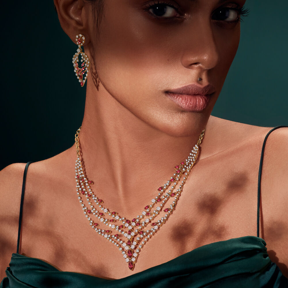 Diamond Necklace Set With Earring 18 Karat – aabhushan Jewelers