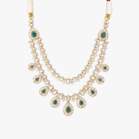 Emerald Teardrop Fringe Necklace Set