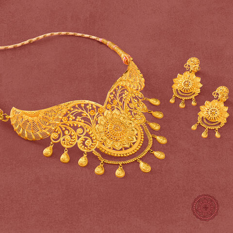 Floral Mandala Gold Necklace Set