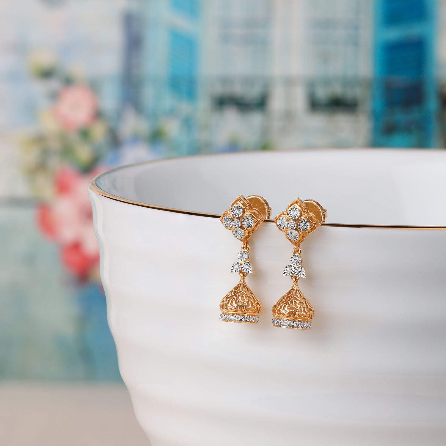 Enticing Floral Diamond Studded Jhumkas