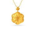 Decorous Laser Cut Floral Pattern Gold Pendant,,hi-res image number null
