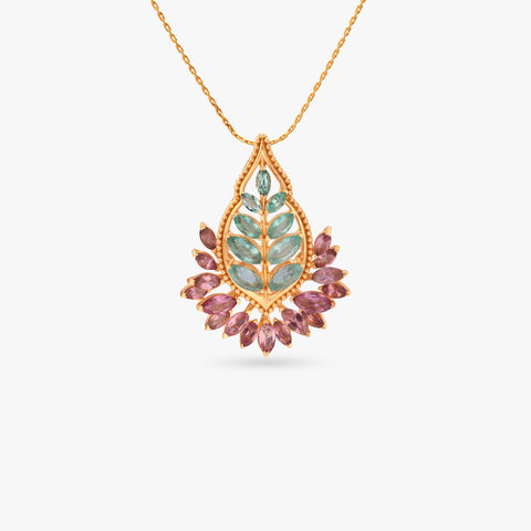 Tropical Bloom Gold Pendant and Earrings Set