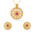 Glamorous Gold Pendant and Earrings Set,,hi-res image number null